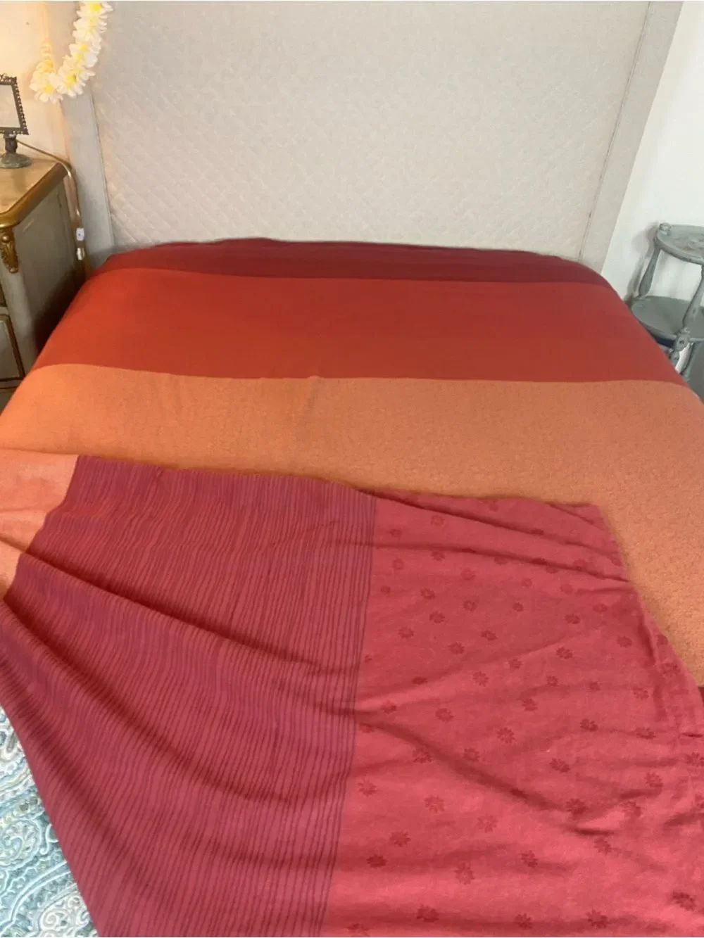 Calvin Klein Striped Comforter in Red and Orange RARE 2007 cotton weave